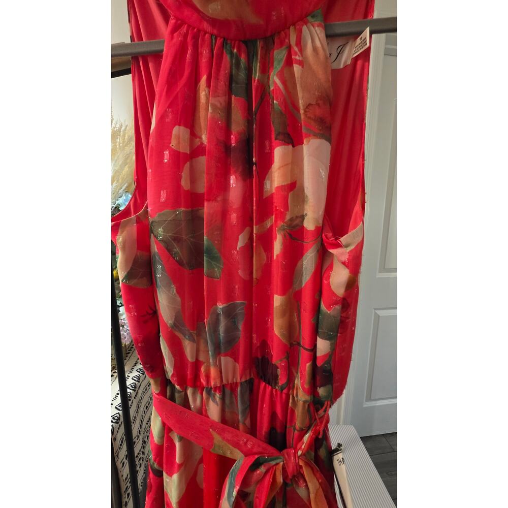 Eliza J Vibrant Pink Floral Halter Gown Size 6 NWT - NO BELT - Picture 7 of 8